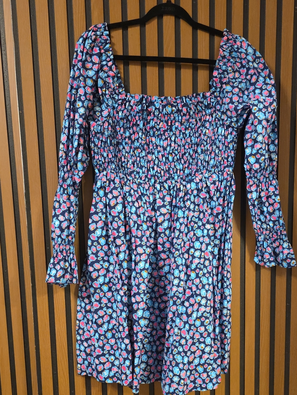Lilly Pulitzer Navy Multicolor Floral Smocked Long-Sleeve Dress